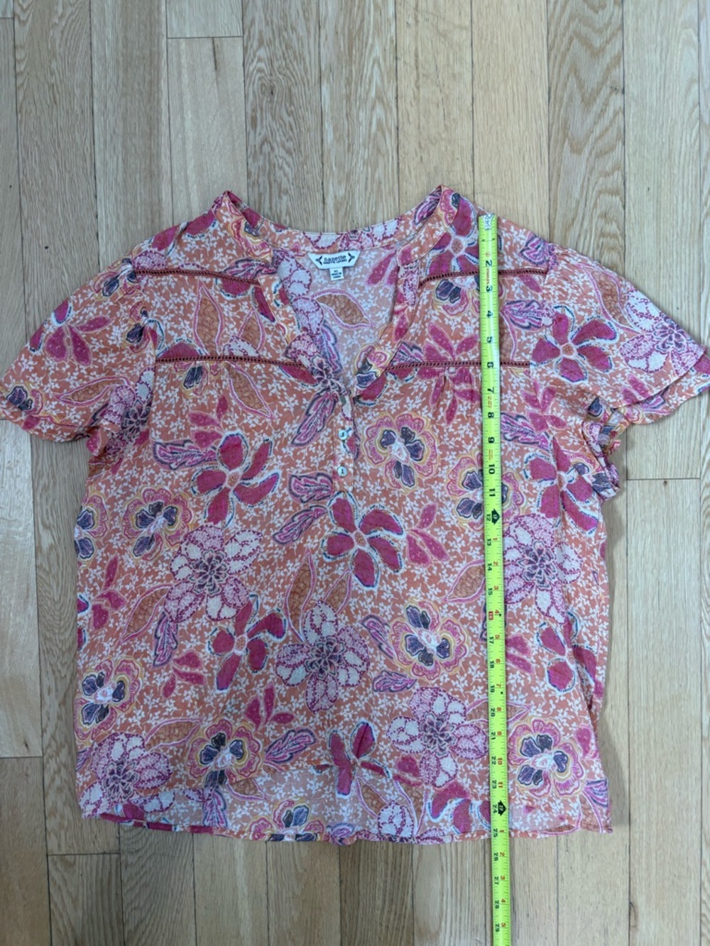 Nanette Lepore Boho Floral Flutter Sleeve V-Neck Blouse XL Orange Pink Eyelet - Picture 7 of 9
